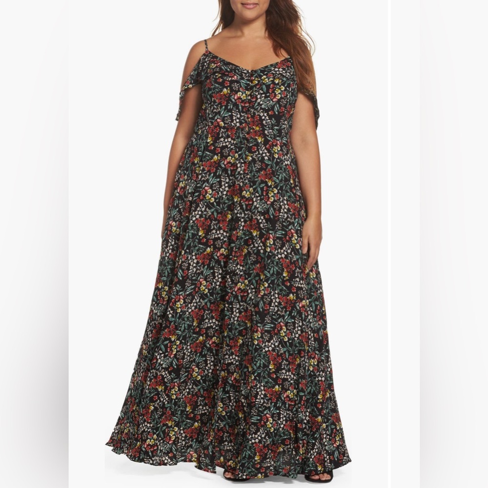 Glamorous Ruffle Print Off The Shoulder Maxi Dress